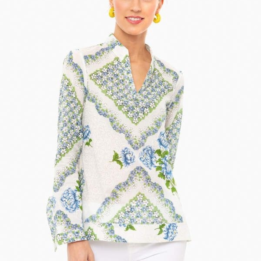 Tory Burch Floral Green and Blue Tunic